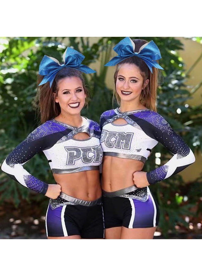 CN 16PCS 8" Large Glitter Cheer Bows for Cheerleaders, CN Sparkly Hair Bows with Elastic Hair Ties Accessories for Teens Girls Women Cheerleading Softball Competition Sports (Blue) - Image 5