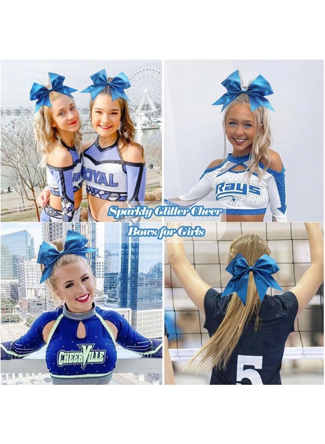 CN 16PCS 8" Large Glitter Cheer Bows for Cheerleaders, CN Sparkly Hair Bows with Elastic Hair Ties Accessories for Teens Girls Women Cheerleading Softball Competition Sports (Blue) - Image 2