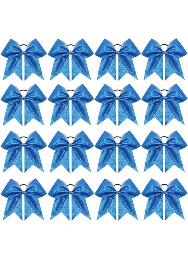 CN 16PCS 8" Large Glitter Cheer Bows for Cheerleaders, CN Sparkly Hair Bows with Elastic Hair Ties Accessories for Teens Girls Women Cheerleading Softball Competition Sports (Blue) - Image 1