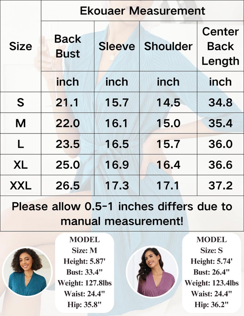 Ekouaer Ekouaer Robes for Women Ribbed Knit Bathrobe Soft Knee Length Kimono Robe 3/4 Sleeve Sleepwear with Pockets S-XXL  - Image 5