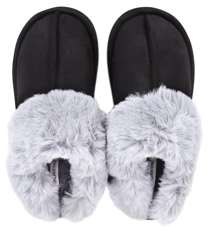 DOCOSS Unisex Warm Winter Indoor Shoes/ Slippers /Home Bedroom (Black), 4 UK - Image 1