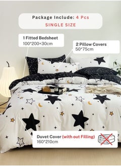 LUNA Home Single Size 4 piece Reversible Duvet Cover Set, Blue Stars Design with Navy Blue Bedsheet Color  - Image 2