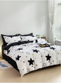 LUNA Home Single Size 4 piece Reversible Duvet Cover Set, Blue Stars Design with Navy Blue Bedsheet Color  - Image 3