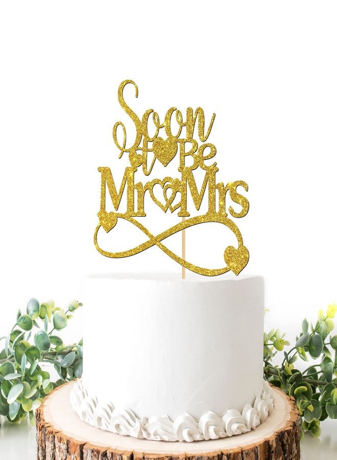 Helewilk Soon to Be Mr & Mrs Cake Topper for Wedding, Golden Glitter Bride Shower Cake Decoratin for Bride and Groom, Just Married, Engagement/Wedding Party Supplies - Image 1