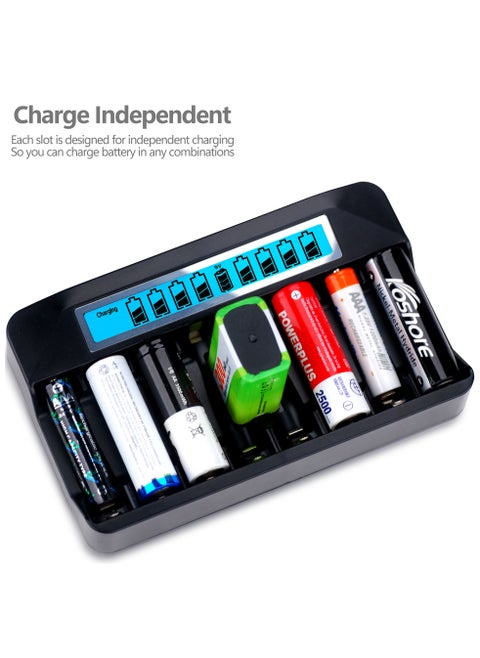AC100-240 USB 8-Slot Multi-Function Intelligent LCD Display Fast Charging Charger For DC1.2V2A 5/7 Rechargeable Batteries