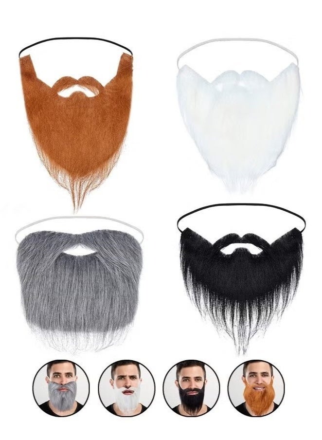 طقم شوارب ولحى صناعية 4 قطع للأطفال والكبار، للحفلات والمسرح والمكياج والترفيه - Image 1