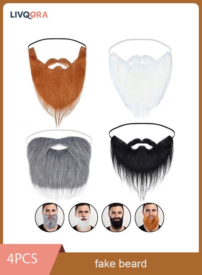 LIVQORA 4 Pcs Fake Mustache Set for Kids & Adults, Costume Facial Hair Beard for Party, Theater, Makeup & Entertainment - Image 1