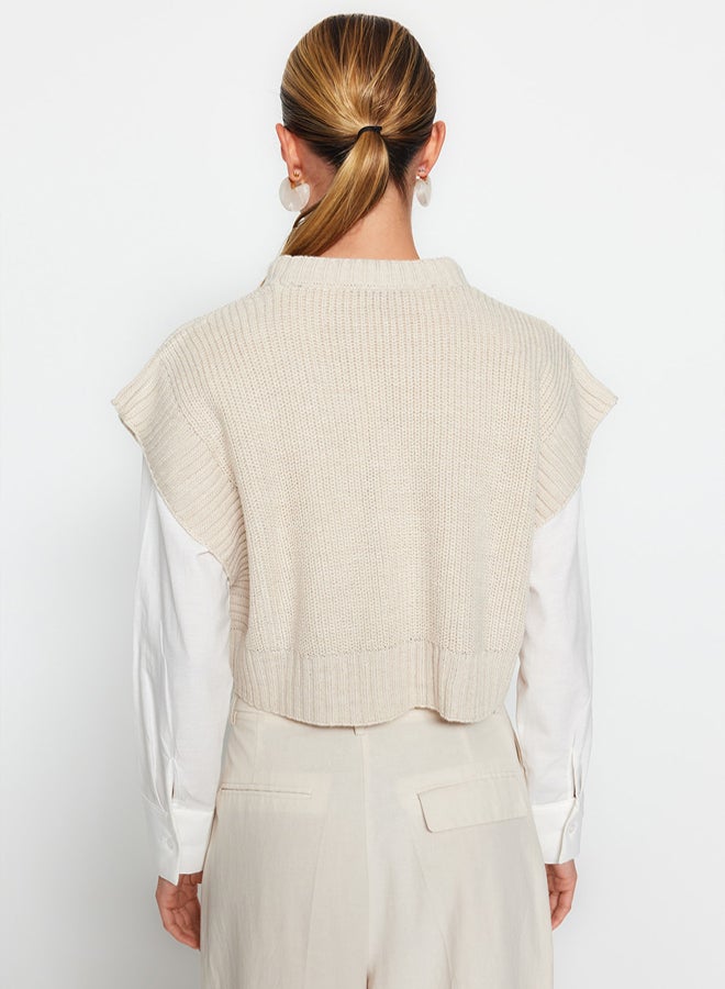trendyol Stone Color Crop Crew Neck Sweater - Image 5