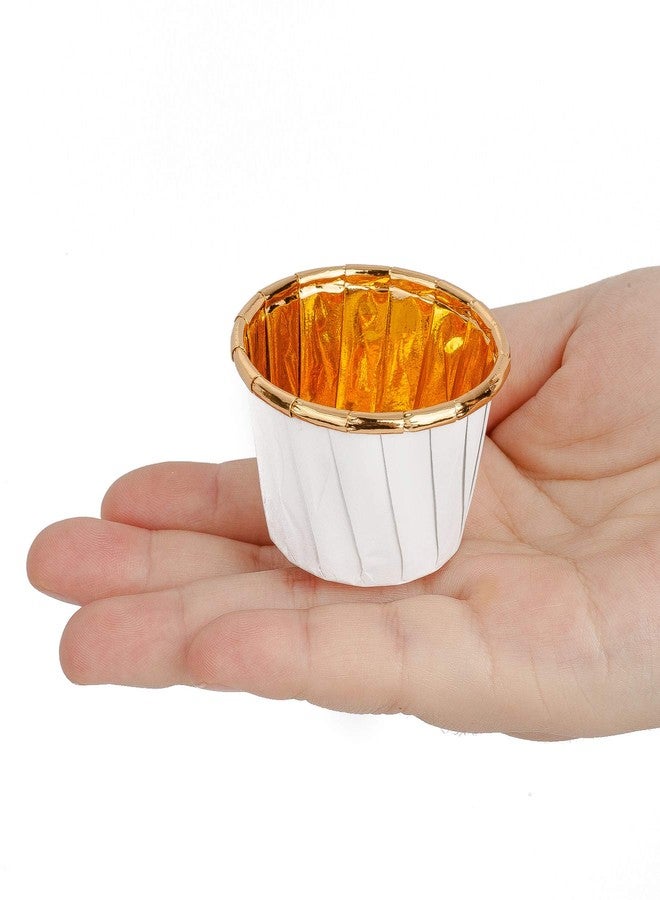 جولدن ابل أكواب خبز صغيرة من ورق الألمنيوم بنقشة التفاح الذهبي، 100 قطعة، قوالب خبز الكب كيك والمافن، صغيرة بيضاء بتصميم ذهبي، للاستخدام مرة واحدة، مثالية للحفلات وحفلات الزفاف والمهرجانات - Image 2