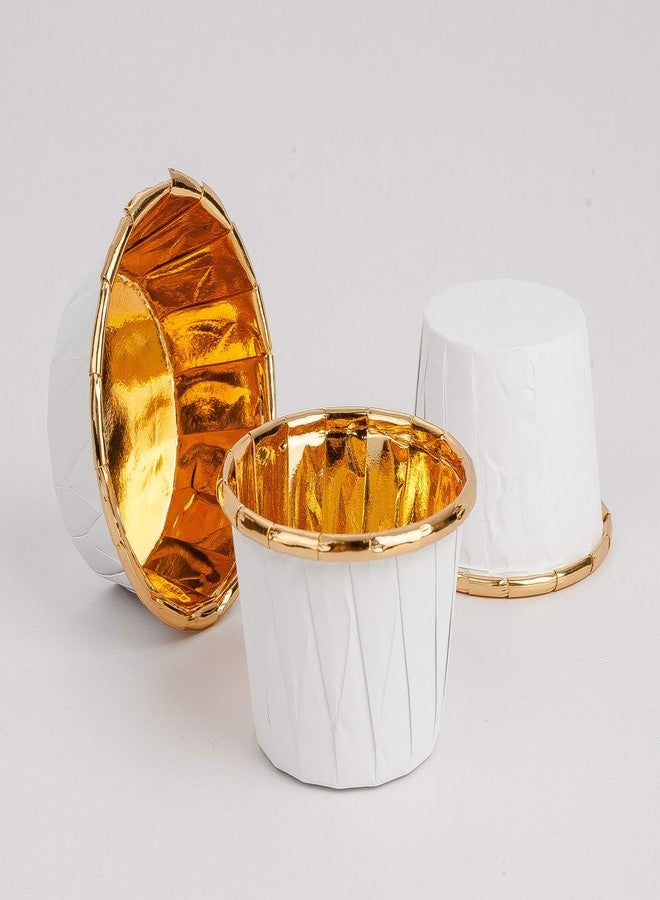 جولدن ابل أكواب خبز صغيرة من ورق الألمنيوم بنقشة التفاح الذهبي، 100 قطعة، قوالب خبز الكب كيك والمافن، صغيرة بيضاء بتصميم ذهبي، للاستخدام مرة واحدة، مثالية للحفلات وحفلات الزفاف والمهرجانات - Image 1