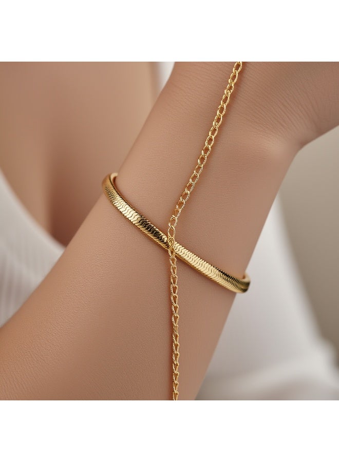أميتوير إكسسوارات أساور مطلية بالذهب عيار ١٨ قيراطًا | سلاسل متعددة الاستخدامات من الفولاذ المقاوم للصدأ على شكل ثعبان وصليب وكوبي - Image 2