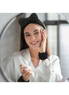 Chuangdi 4 Pcs Microfiber Headband Spa Wristbands and Wrist Bands for Washing Face Cuffs Towel Wristbands Hair Headband Face Wash Cuffs for Women Makeup(Black)  - Image 5