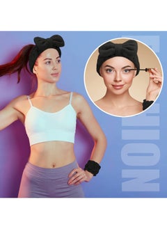 Chuangdi 4 Pcs Microfiber Headband Spa Wristbands and Wrist Bands for Washing Face Cuffs Towel Wristbands Hair Headband Face Wash Cuffs for Women Makeup(Black)  - Image 3