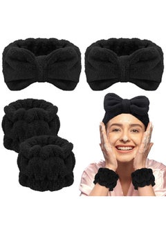 Chuangdi 4 Pcs Microfiber Headband Spa Wristbands and Wrist Bands for Washing Face Cuffs Towel Wristbands Hair Headband Face Wash Cuffs for Women Makeup(Black)  - Image 1