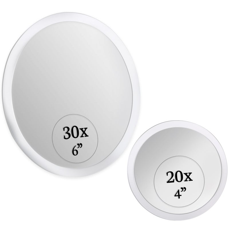 MIRRORVANA Magnifying Mirror Set 30x and 20x Wall Mounted Makeup Mirror with Suction Cup Small Magnifying Mirror for Bathroom 15cm 30 X and 10cm 20 X
