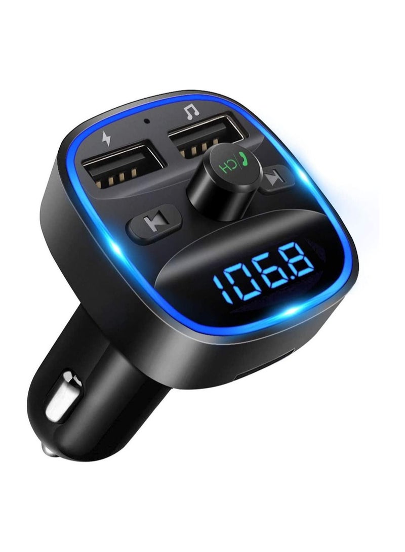 FM Transmitter, Bluetooth FM Transmitter Wireless Radio Adapter Car Kit with Dual USB Charging Car Charger MP3 Player Support TF Card & USB Disk  - Image 1