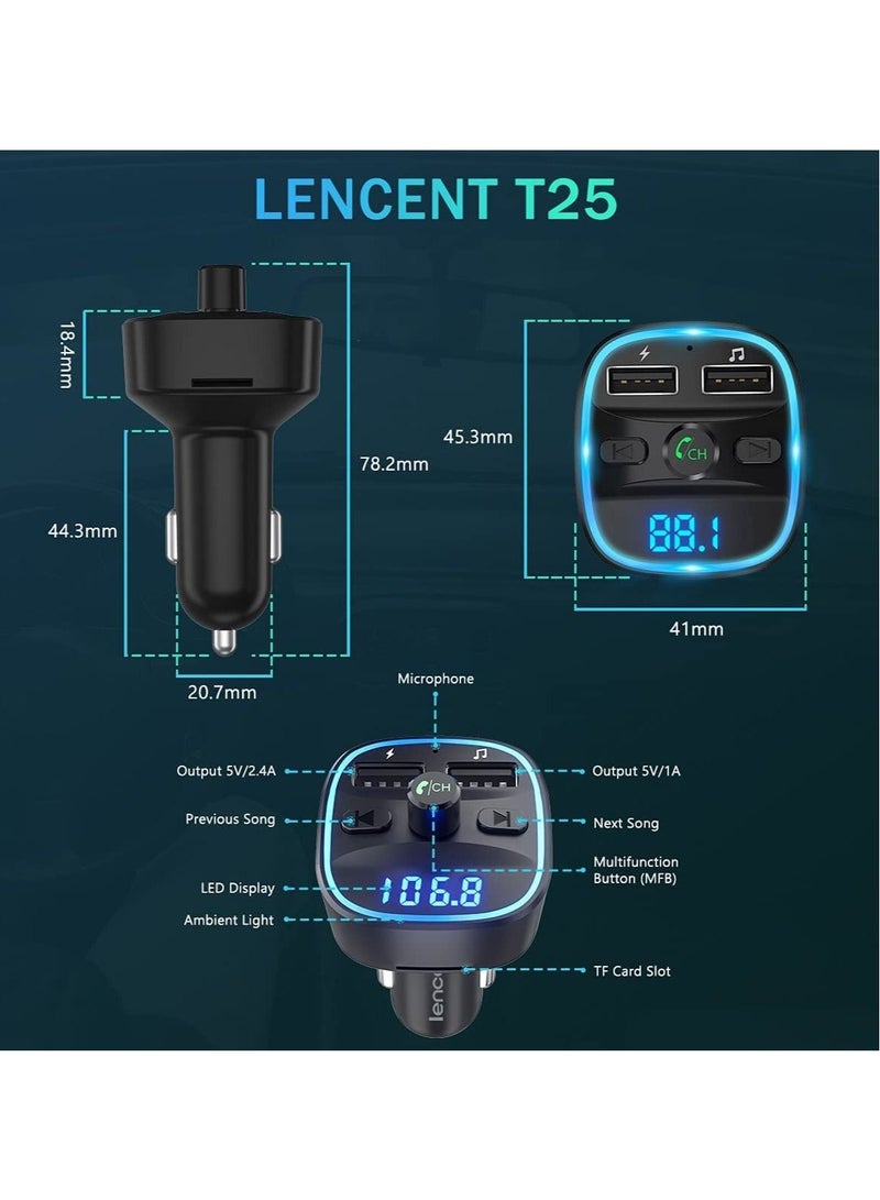 FM Transmitter, Bluetooth FM Transmitter Wireless Radio Adapter Car Kit with Dual USB Charging Car Charger MP3 Player Support TF Card & USB Disk  - Image 5