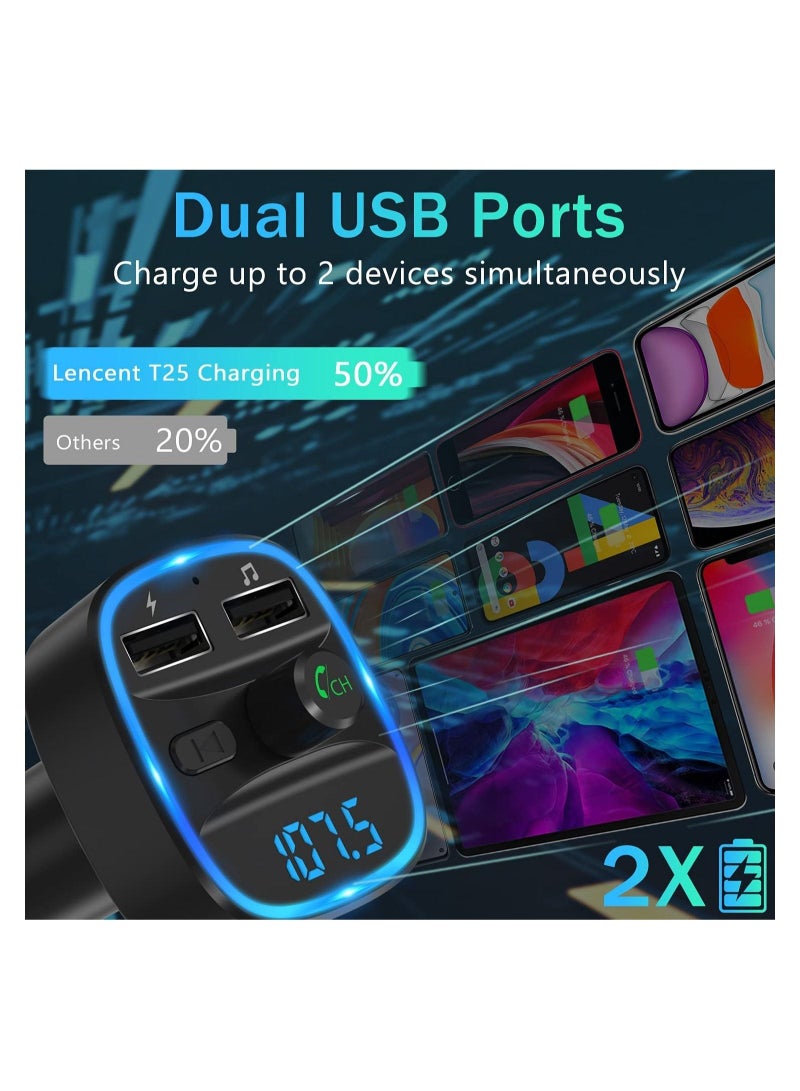 FM Transmitter, Bluetooth FM Transmitter Wireless Radio Adapter Car Kit with Dual USB Charging Car Charger MP3 Player Support TF Card & USB Disk  - Image 3