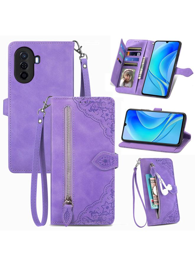 S-TOP Case For Huawei Enjoy 50 Embossed Flower Zipper Leather Phone Case - Image 1