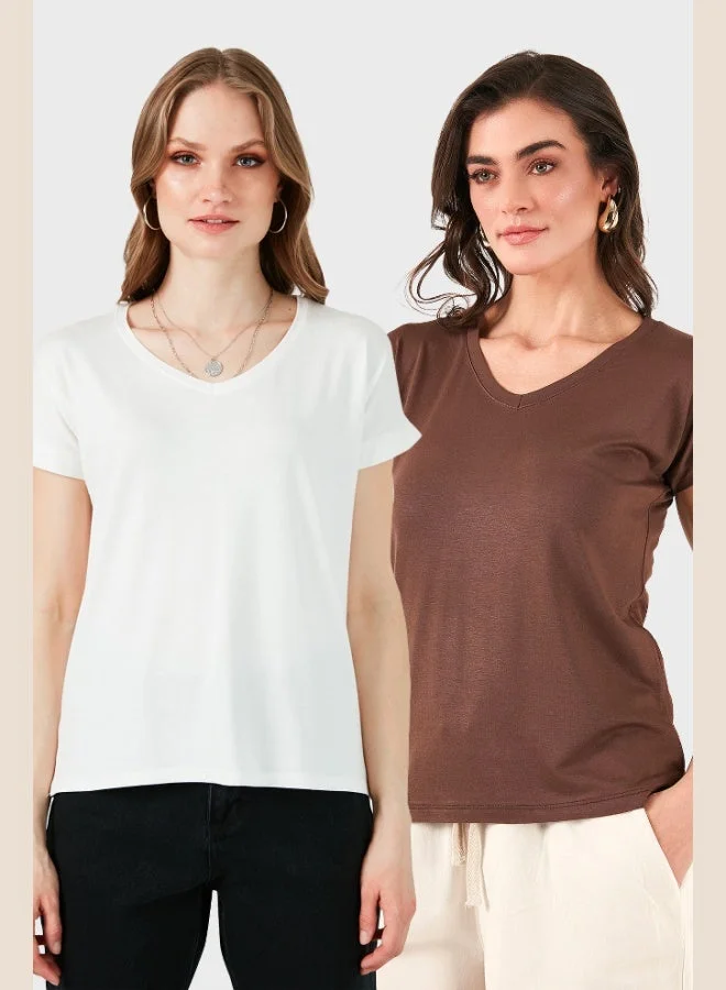 ليلا بلوزة نسائية بياقة على شكل حرف ، قصة مريحة، تفاصيل فتحات جانبية، عبوة من قطعتين