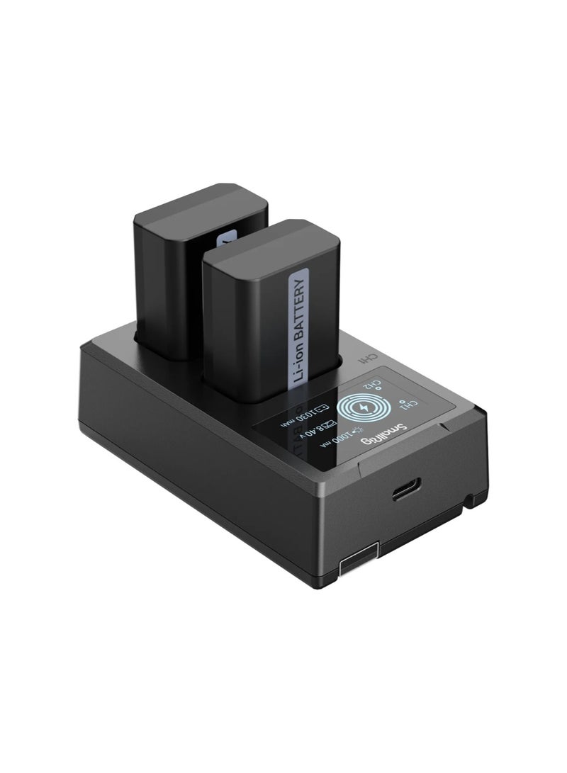 سمول ريج مجموعة بطارية كاميرا SmallRig NP-FW50 مع شاحن مزدوج بشاشة LCD – بطاريات بديلة بسعة 1030 مللي أمبير متوافقة مع سوني A6000، A6300، A6400، A6500، ZV-E10، سلسلة A7، RX10 - Image 1