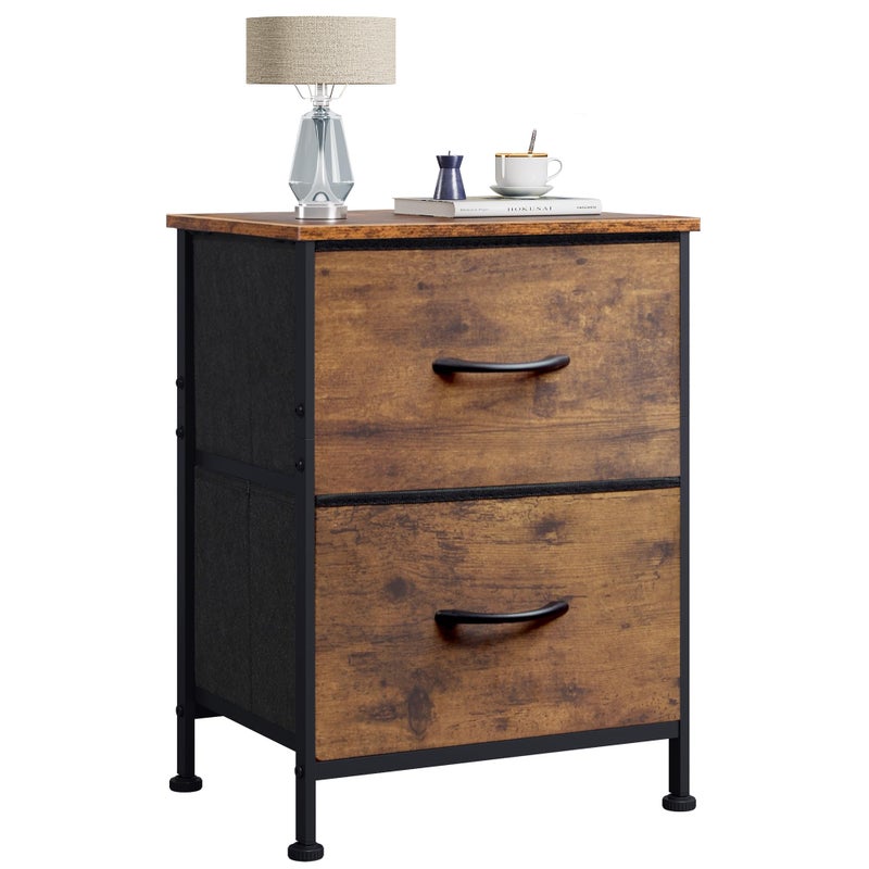 WLIVE Night Stand, Small Dresser with 2 Drawers & Wooden Top, Nightstand with Fabric Bins, Bedside Table End Table for Bedroom, Closet, Entryway, College Dorm, Rustic Brown - Image 1