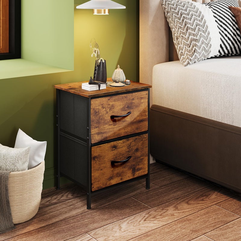 WLIVE Night Stand, Small Dresser with 2 Drawers & Wooden Top, Nightstand with Fabric Bins, Bedside Table End Table for Bedroom, Closet, Entryway, College Dorm, Rustic Brown - Image 4