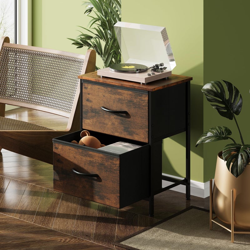 WLIVE Night Stand, Small Dresser with 2 Drawers & Wooden Top, Nightstand with Fabric Bins, Bedside Table End Table for Bedroom, Closet, Entryway, College Dorm, Rustic Brown - Image 5