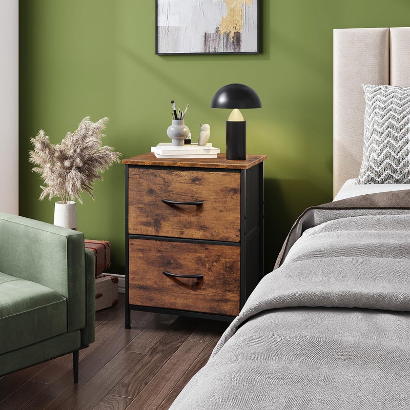 WLIVE Night Stand, Small Dresser with 2 Drawers & Wooden Top, Nightstand with Fabric Bins, Bedside Table End Table for Bedroom, Closet, Entryway, College Dorm, Rustic Brown - Image 2