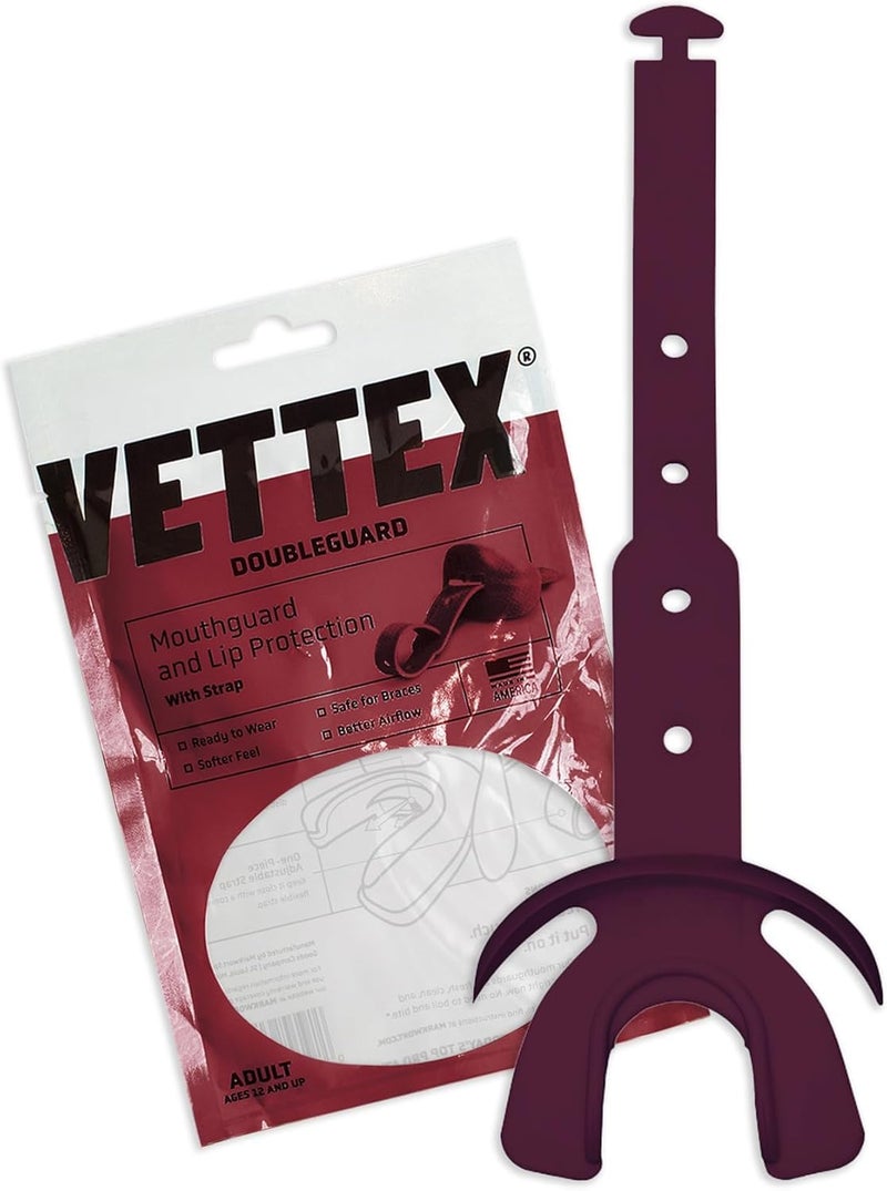 Vettex Markwort Vettex Doubleguard Mouthguard for Football, Lacrosse, MMA, Boxing, Braces - Breathable Doubleguard with Lip Protection and Strap, Maroon - Image 1