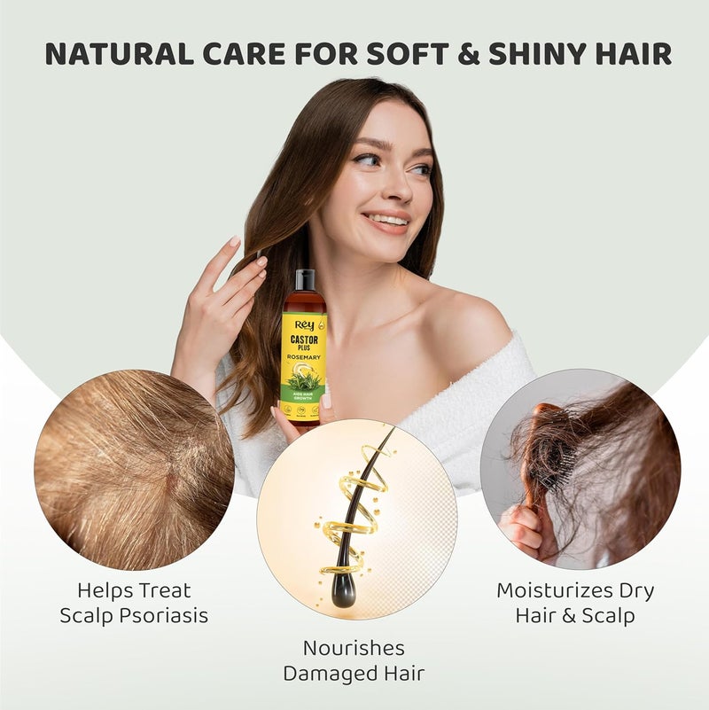 Rey Naturals Rey Naturals Castor Oil Plus Rosemary Oil I Pure Rosemary Oil For Hair Growth Pure Rosemary Hair Oil For Hair Fall Control Skin Eyebrows Eyelashes I Hair Oil Rosemary For All Hair Types 200Ml - Image 2
