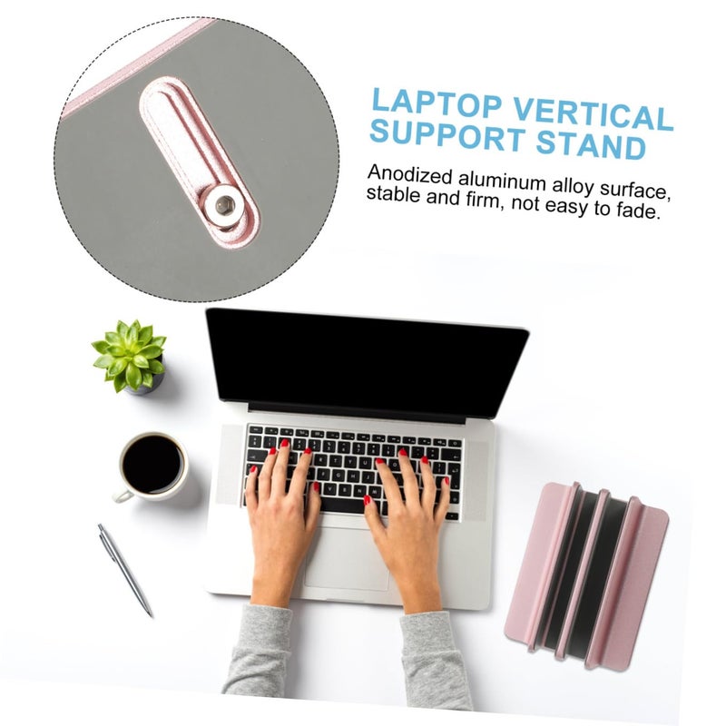 Vertical Laptop Stand Rose Gold Double Slot Holder for Laptop Tablet Phone Space Saving Desk Organizer - Image 4