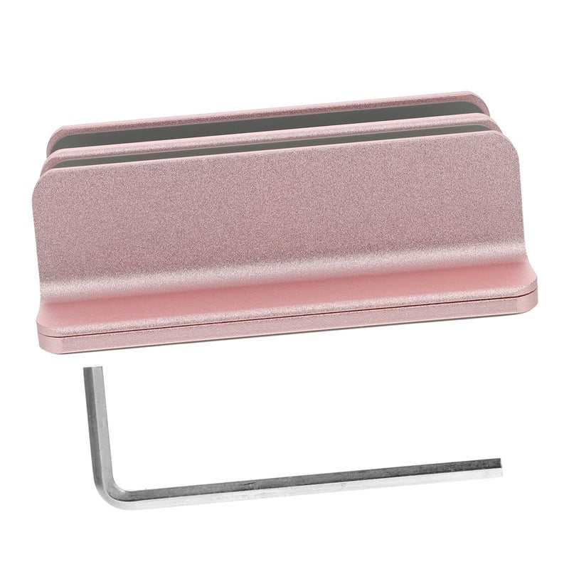 Vertical Laptop Stand Rose Gold Double Slot Holder for Laptop Tablet Phone Space Saving Desk Organizer - Image 2