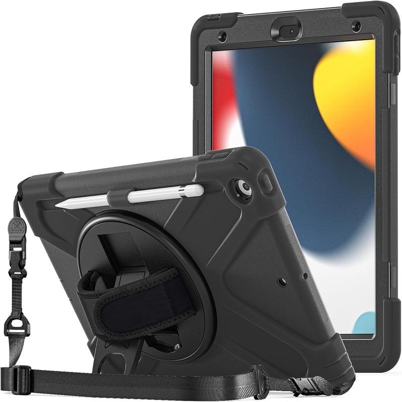 Procases Ipad 10.2 Case 2021 Ipad 9Th/2020 Ipad 8Th/2019 Ipad 7Th Generation Case, Rugged Heavy Duty Shockproof Rotatable Kickstand Protective Cover For 10.2" Ipad 9Th/8Th/7Th Gen -Black - Image 1