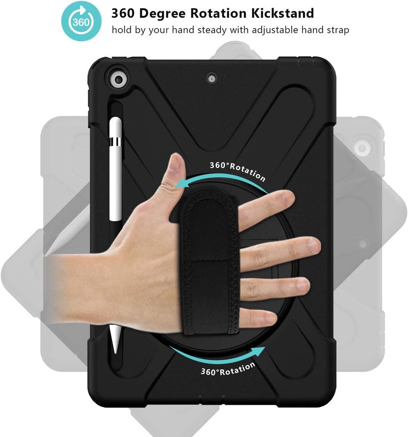 Procases Ipad 10.2 Case 2021 Ipad 9Th/2020 Ipad 8Th/2019 Ipad 7Th Generation Case, Rugged Heavy Duty Shockproof Rotatable Kickstand Protective Cover For 10.2" Ipad 9Th/8Th/7Th Gen -Black - Image 3