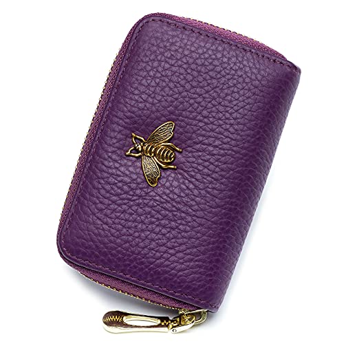 imeetu RFID Credit Card Holder, Small Leather Zipper Card Case Wallet for Women (Lite,Purple) - Image 1