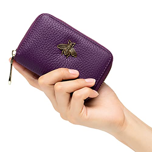 imeetu RFID Credit Card Holder, Small Leather Zipper Card Case Wallet for Women (Lite,Purple) - Image 2