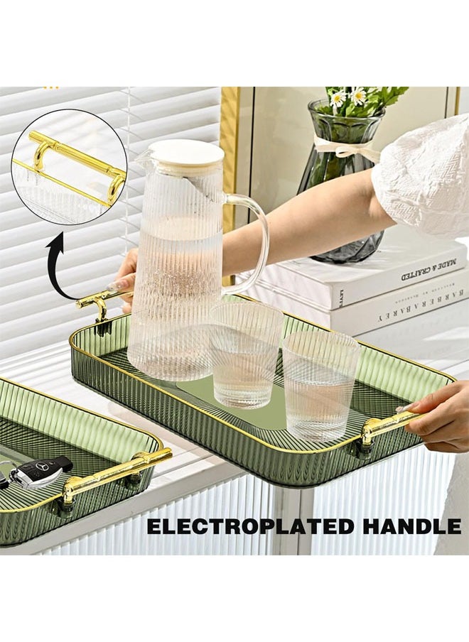 Hihonor - Light Luxury Tray, Tea Cup Storage Countertop Makeup Table Tray, Home Decorative Tray for Coffee Table, Countertop, Bed, Bathroom or Nightstand (Green) - Image 1