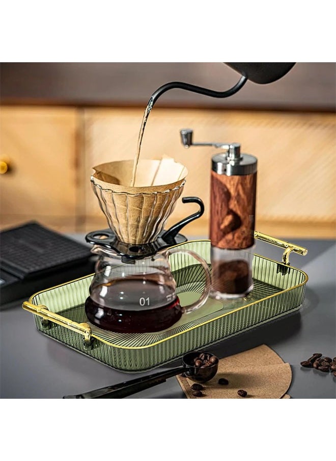 Hihonor - Light Luxury Tray, Tea Cup Storage Countertop Makeup Table Tray, Home Decorative Tray for Coffee Table, Countertop, Bed, Bathroom or Nightstand (Green) - Image 1
