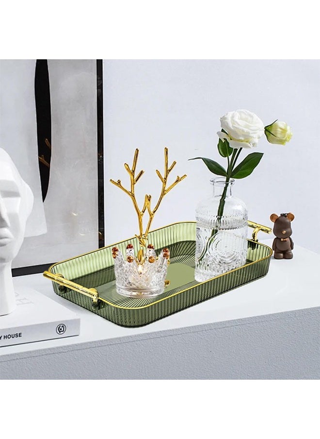 Hihonor - Light Luxury Tray, Tea Cup Storage Countertop Makeup Table Tray, Home Decorative Tray for Coffee Table, Countertop, Bed, Bathroom or Nightstand (Green) - Image 1
