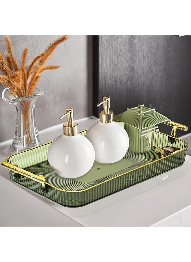 Hihonor - Light Luxury Tray, Tea Cup Storage Countertop Makeup Table Tray, Home Decorative Tray for Coffee Table, Countertop, Bed, Bathroom or Nightstand (Green) - Image 1