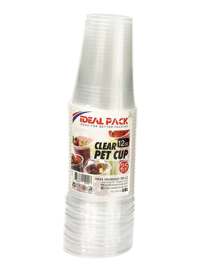 Ideal Pack Clear PET Plastic Cups – 12 oz | 25 Pieces Crystal Clear Disposable Cold Cups for Juice, Smoothies, Iced Coffee, Soda & Party Drinks - Image 1