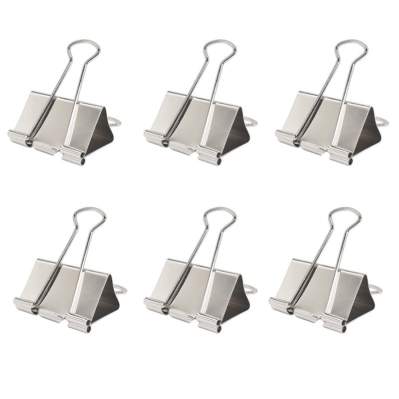 Long Tail Clips: 6-Pack Silver Tempered Steel, 2-Inch Wide 0.9-Inch Capacity - Durable Rust-Resistant, Secure Large Paper Stacks for Office Home School Students Teachers - Image 1