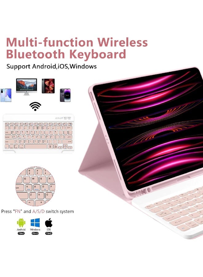 زومي حافظة لوحة مفاتيح لجهاز iPad Air مقاس 13 بوصة، حافظة لوحة مفاتيح لجهاز iPad Pro مقاس 12.9 بوصة مع لوحة مفاتيح متوافقة مع iPad Pro الجيل السادس/الخامس/الرابع/الثالث 2022-2018/iPad Air (M2) مع وظيفة النوم/الإيقاظ التلقائي باللون الوردي - Image 2