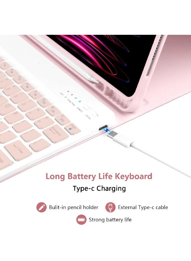 زومي حافظة لوحة مفاتيح لجهاز iPad Air مقاس 13 بوصة، حافظة لوحة مفاتيح لجهاز iPad Pro مقاس 12.9 بوصة مع لوحة مفاتيح متوافقة مع iPad Pro الجيل السادس/الخامس/الرابع/الثالث 2022-2018/iPad Air (M2) مع وظيفة النوم/الإيقاظ التلقائي باللون الوردي - Image 5