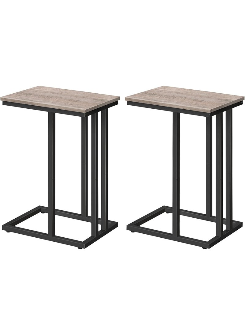 Generic C Side Table, Set of 2 Portable Laptop Holder Snack Table, Heavy-Duty Sofa Side Table, Wood Look Accent Table, Space Saving in Living Room, Bedroom, Greige and Black - Image 1