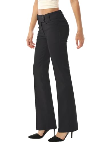 MixMatchy Women's Ultra Stretch Flex Motion Bootcut Dress Pants - Professional Work Office Business Trouser with Pockets Black L - Image 1