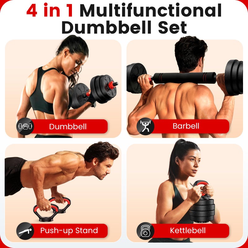BDSHE Adjustable Dumbbell Set, 20lbs Free Weight Set with Upgraded Nut,4 in1 Dumbbells Set Used as Barbell, Kettlebells, Push up Stand, Weight Set for Home Gym Suitable Men/Women - Image 2