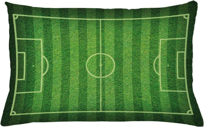 Sports Throw Pillow Cushion Cover, Realistic Green Grass Soccer Field Theme Sports Hobby Competition Field, Decorative Rectangle Accent Pillow Case, 20X12, Lime Green