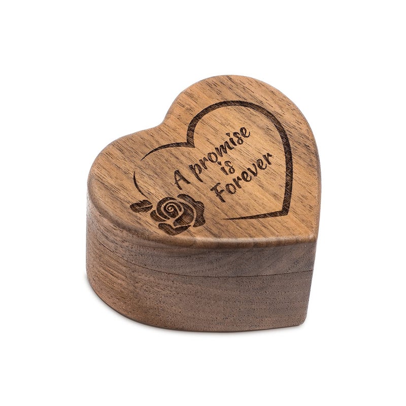 Wislist Engagement Proposal Ring Box Secret Slim Hidden Wooden Heart Shaped Engraved Case Ring Bearer Box Holder for Wedding Ceremony, Commemoration Day (A Promise Is Forever) - Image 2